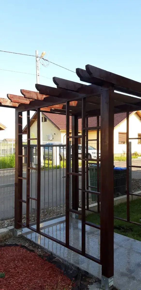 Pavaj din beton vibropresat în curte privată cu terasă WPC alături